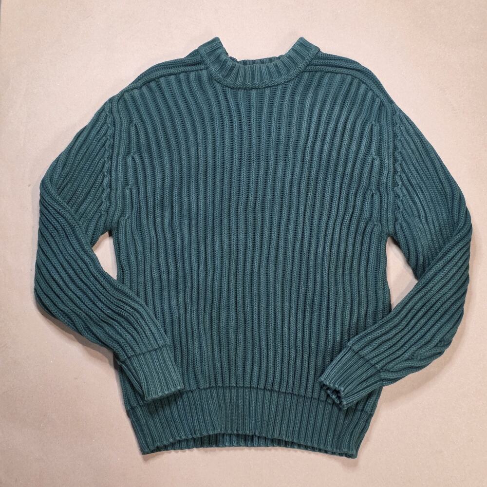 Orvis Vintage Sweater Mens Large Green Fisherman Chunky Knit Pullover USA Made